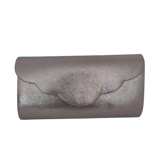 Blush Evening Purple Metallic Clutch Purse Scalloped Chain Rope Handle Strap NEW - Picture 1 of 6
